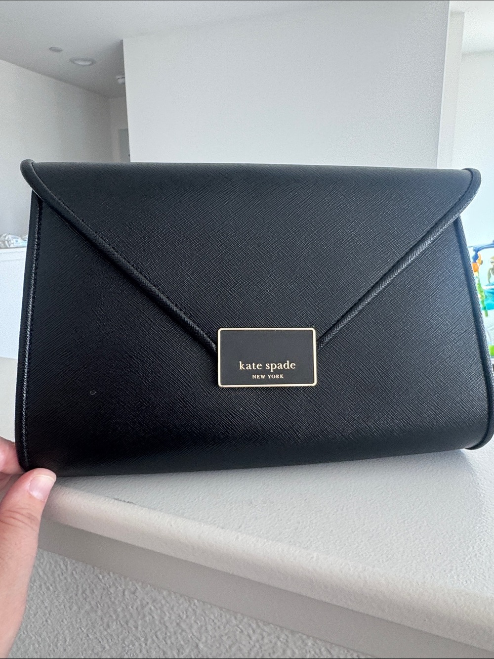 kate spade Black Envelope Crossbody bag with Gold Plaque